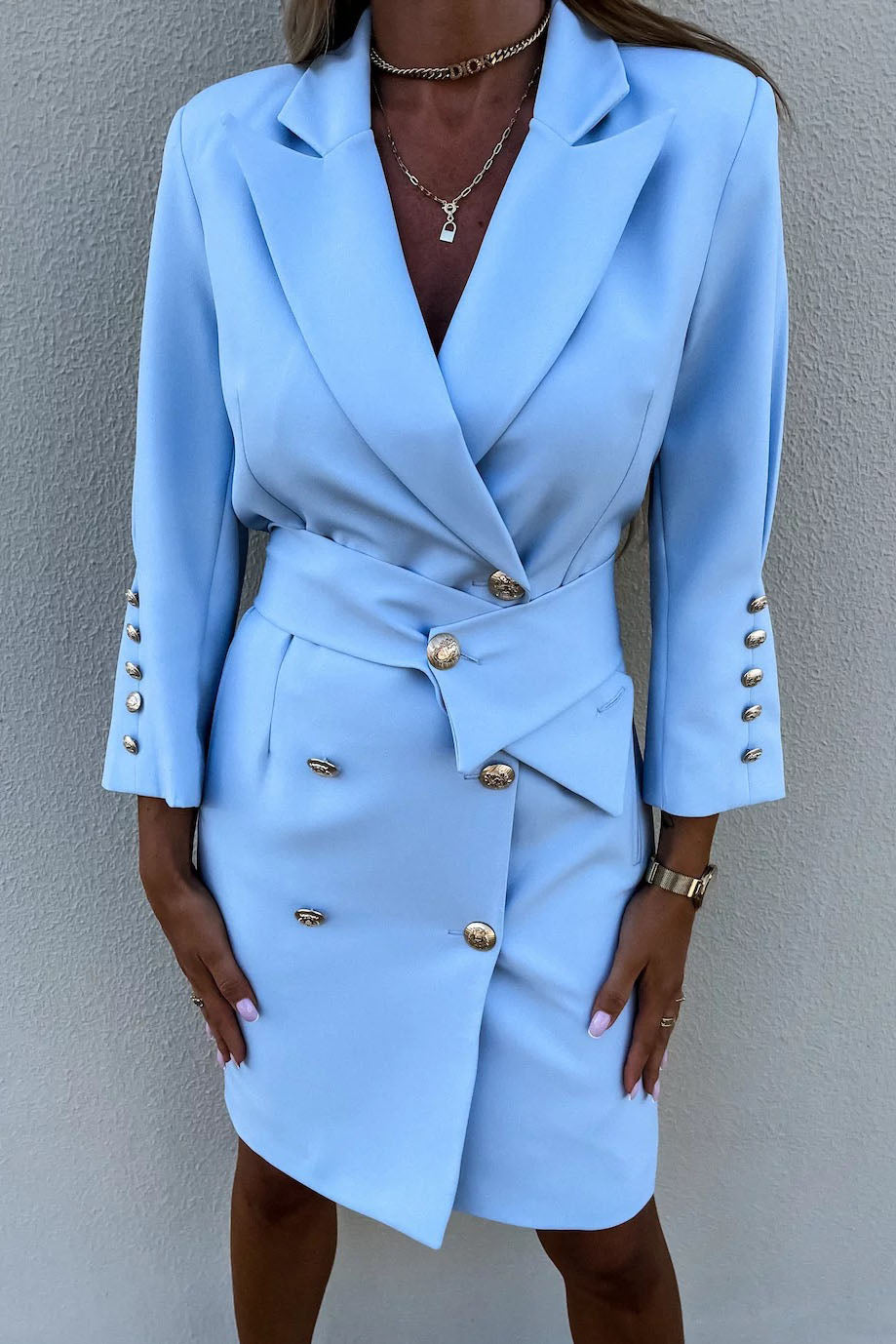 Slim Wide Belted Double Breasted Long Blazer