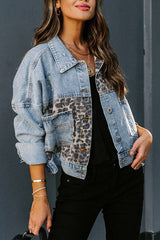 Leopard print Stitching Denim Jacket