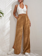 High waist corduroy slit hem trousers