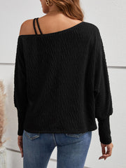 Black off-shoulder long-sleeved knitted top