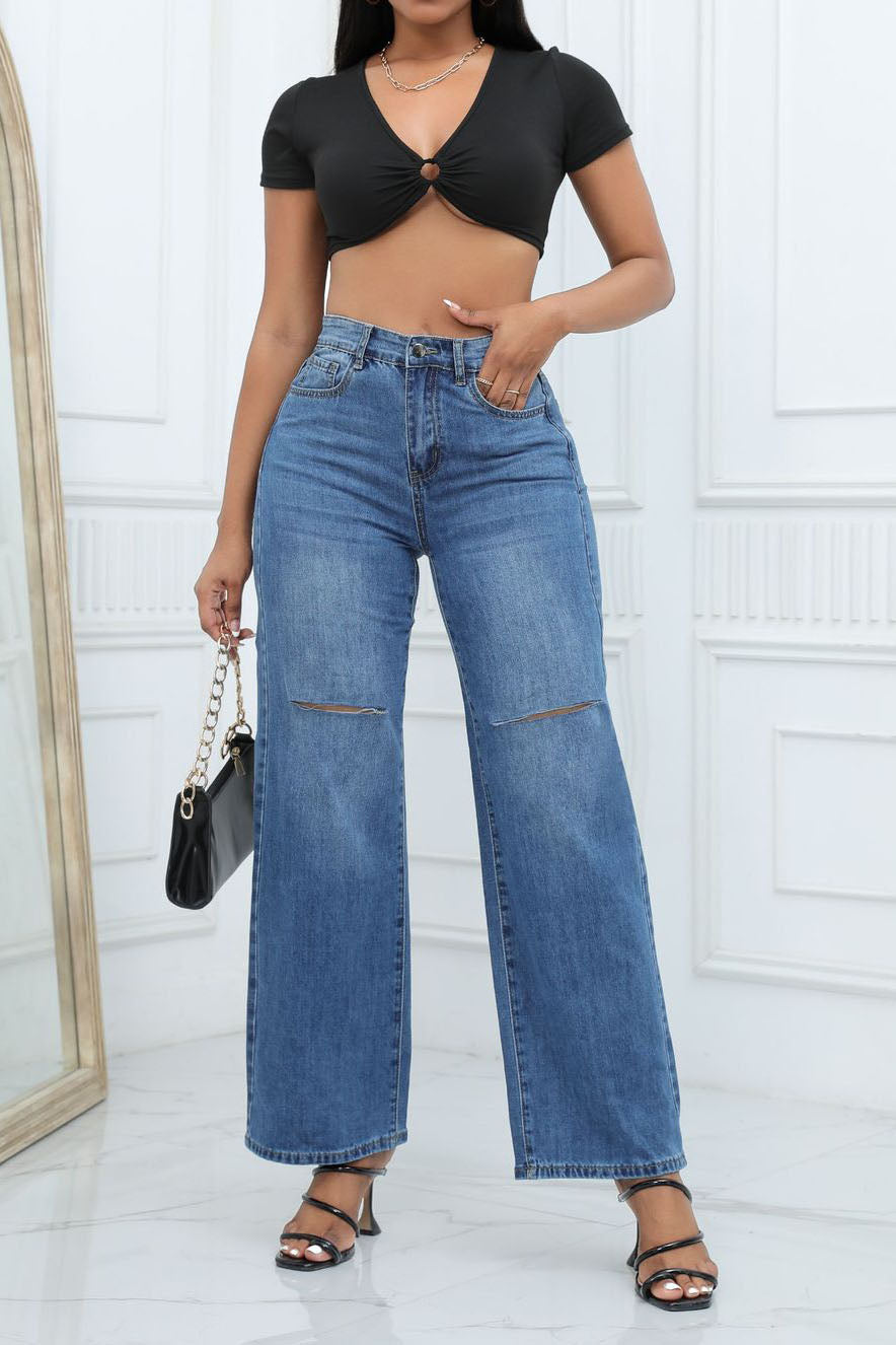 Ripped mid-rise baggy jeans