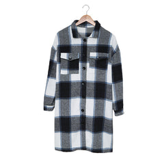 Lapel Knit Long casual Tweed Plaid Jacket