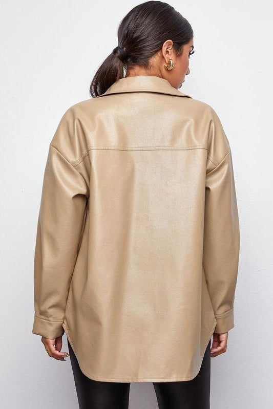 Big Plans Khaki Faux Leather Shacket