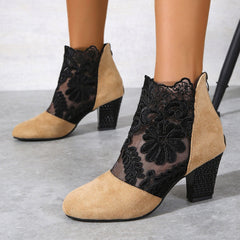 Lace cutout Stitching Chunky Boots