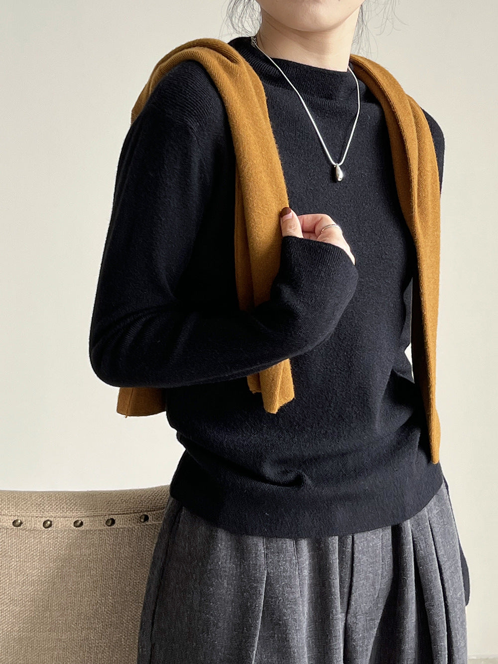 Half turtleneck brushed soft touch sweater