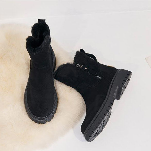 Side-zip fleece ankle snow boots