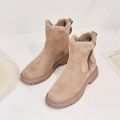 Side-zip fleece ankle snow boots