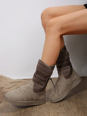 Mid-calf lace-up fleece snow boots