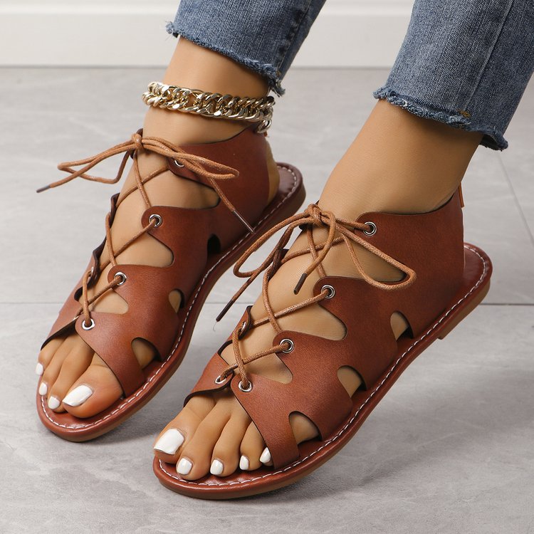 Flat open toe criss cross straps hollow sandals