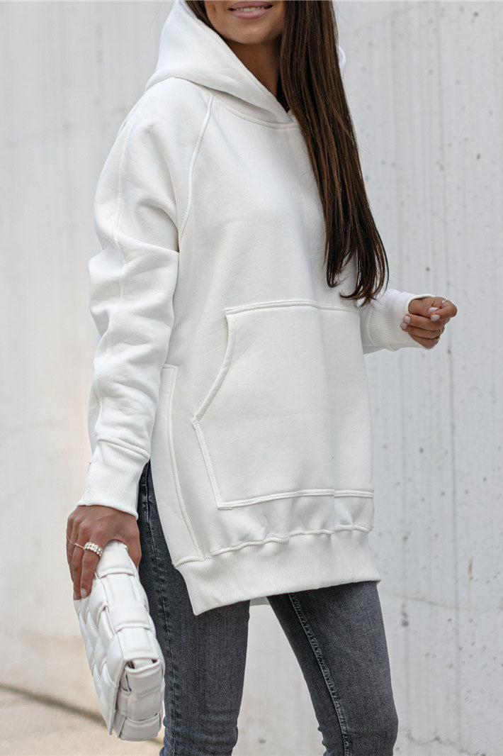 Kangaroo Pocket and Side Slits Oversized Hoodie