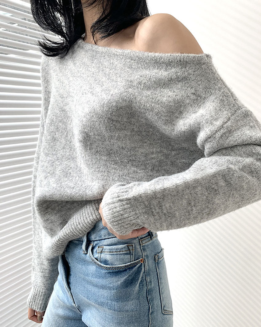 Mohair One-shoulder Knit Sweater