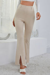 High Waist Front Slit Stretch Flare Pants