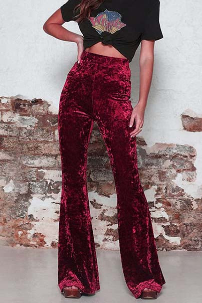 High Waist Velvet Casual Wide Leg Pants