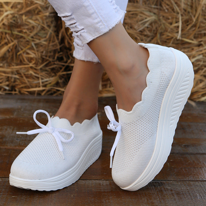 Flyknit Mesh Platform Bow Sneakers