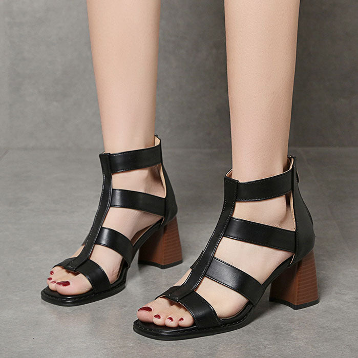 Retro Thin strap Thick heel Roman Sandals