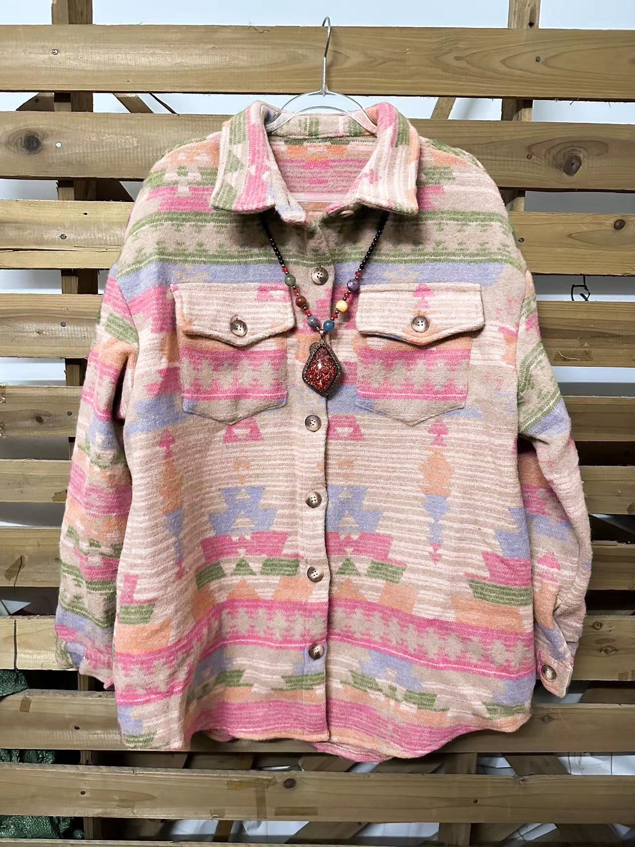 Western print single breasted jacket