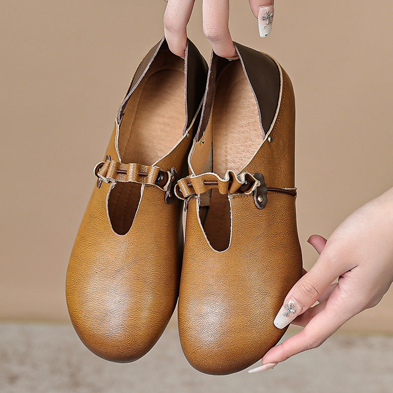 Cow Tendon Soles Handcrafted Leather Slip-On Shoes