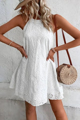 Sleeveless Embroidered Halterneck Mini Dress