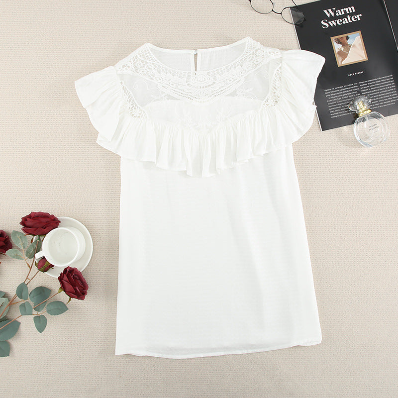 Ruffle Round neck Lace undershirt Top