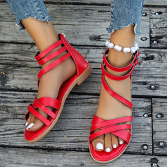 Zipper Buckles Flat Roman Sandals