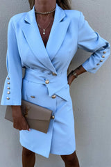 Slim Wide Belted Double Breasted Long Blazer