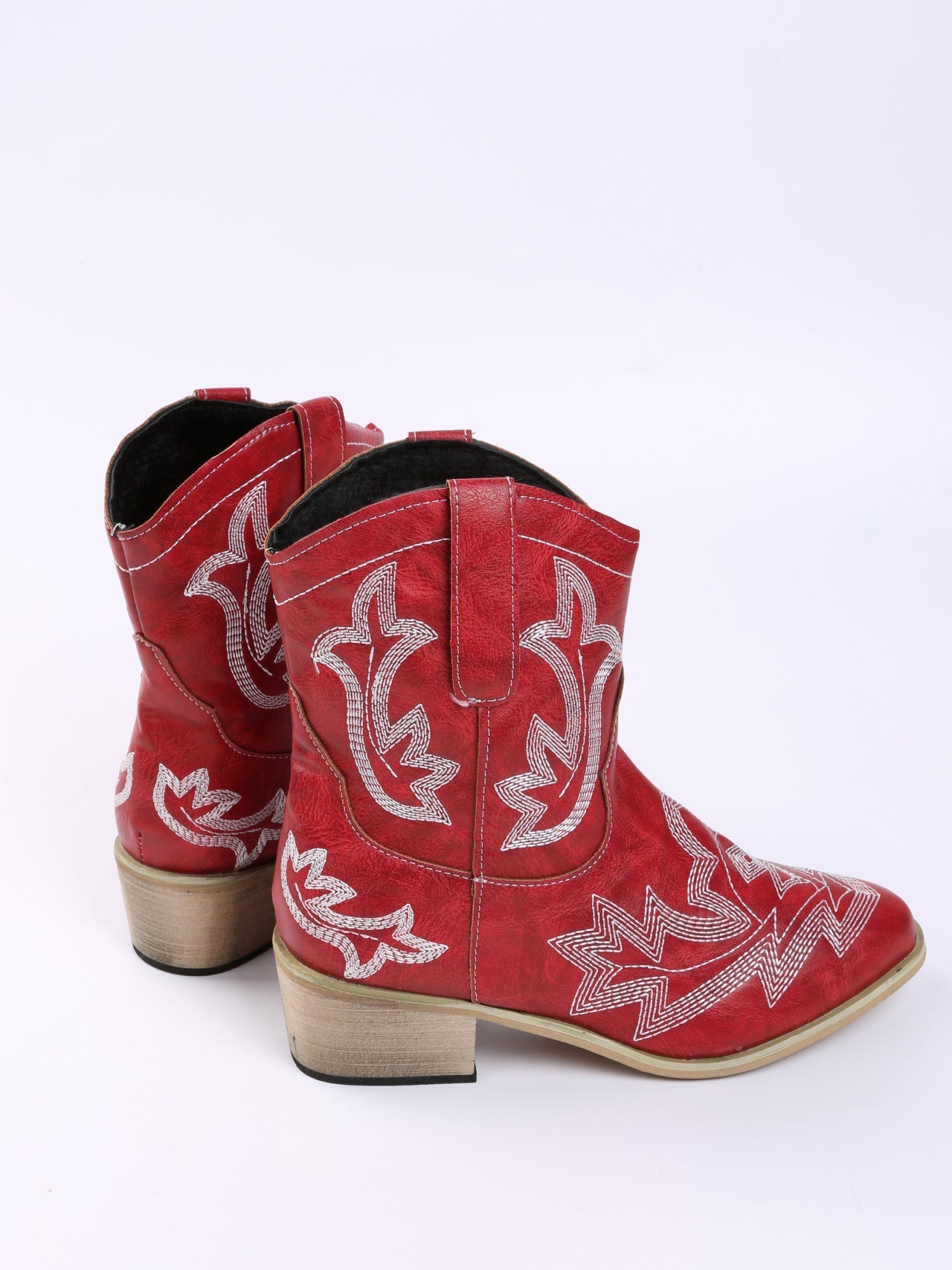 Embroidered Floral Chunky Heel Martin Boots