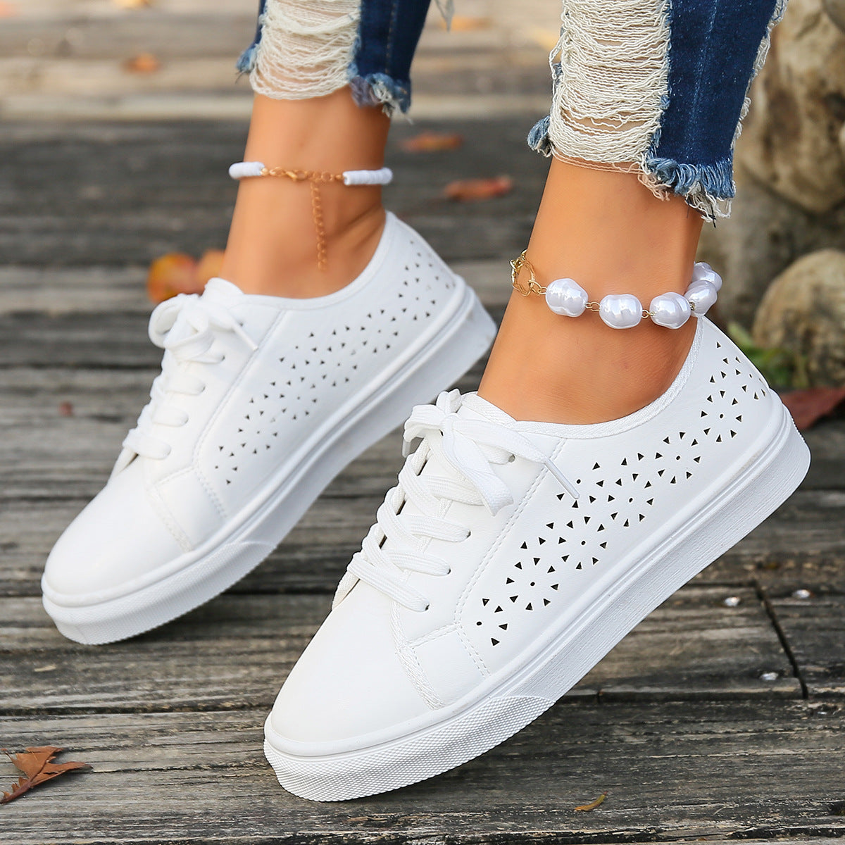 Faux leather lace-up vented sneakers