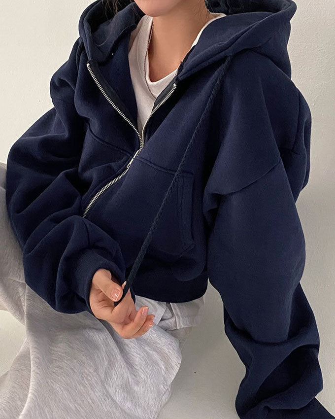 Hip-hop Style Short Loose Solid Color Hoodie