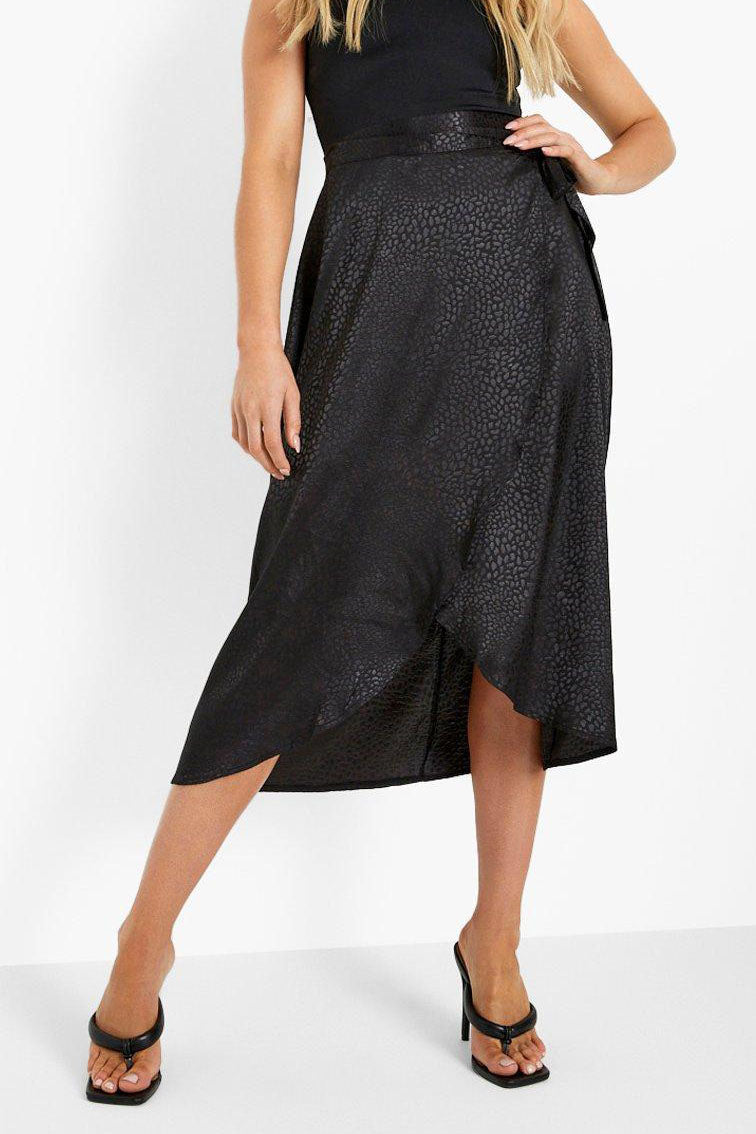 One-piece Lace-up High-waisted Stone Jacquard Satin Skirt