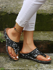 Embroidered Floral Wedge Flip-Flops