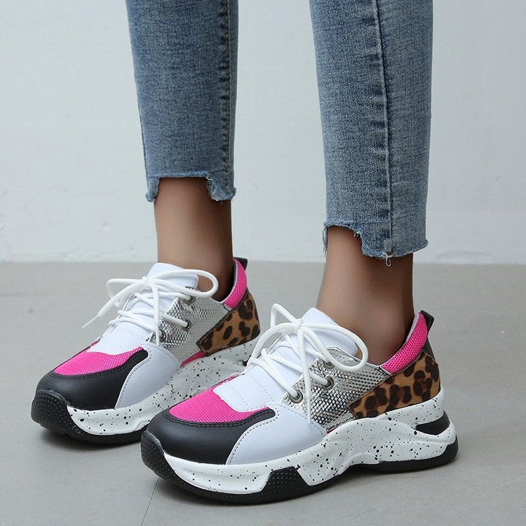 Leopard Mesh Breathable Color Patchwork Sneakers