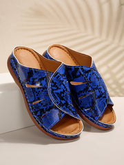 Snake Print Strappy Flat Sandals