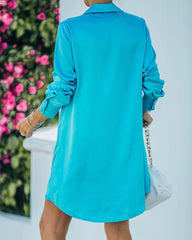 Loose shirt collar long sleeve solid color dress