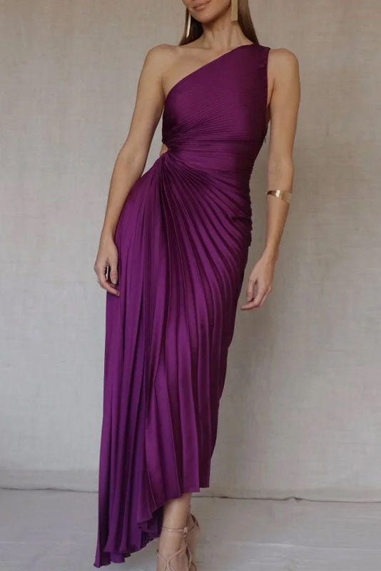 Purple One-shoulder Ruched Amethyst Gown