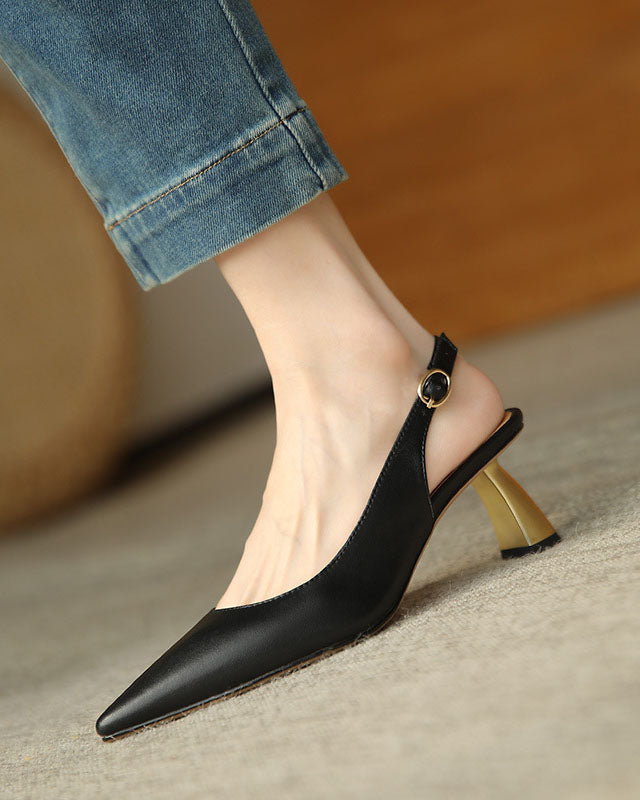 Soft leather stiletto high heels cone heels sandals