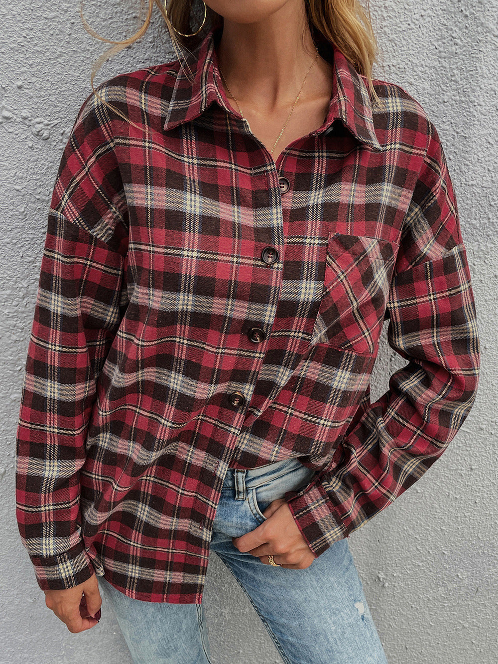 Classic Red Plaid Patchwork Shirt
