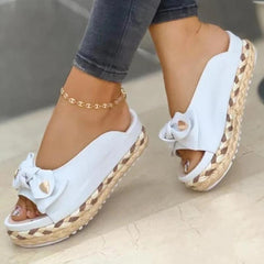 Casual Roman Bow Platform Flat Slides