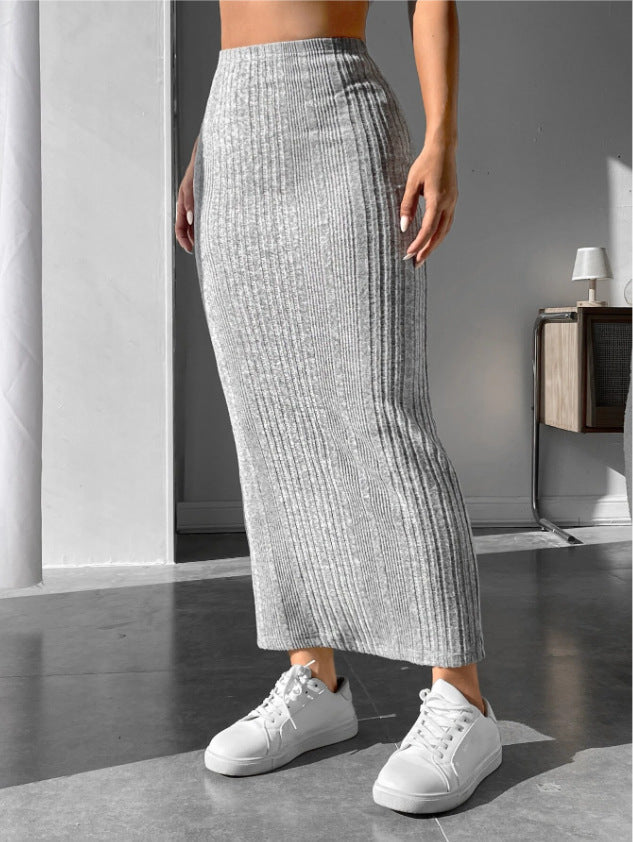 CozyKnit Irregular stripes slim-fitting knitted skirt