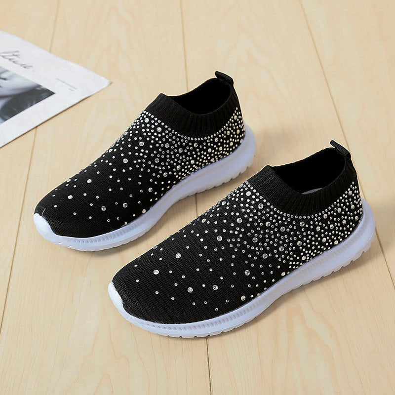 Rhinestones Hollow Out Knit Sneakers