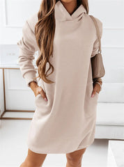 Mid-length pockets hooded sweatshirt dress