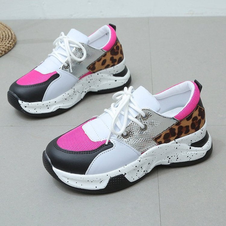 Leopard Mesh Breathable Color Patchwork Sneakers