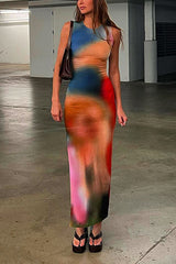 Never Too Late Sleeveless Print Dress