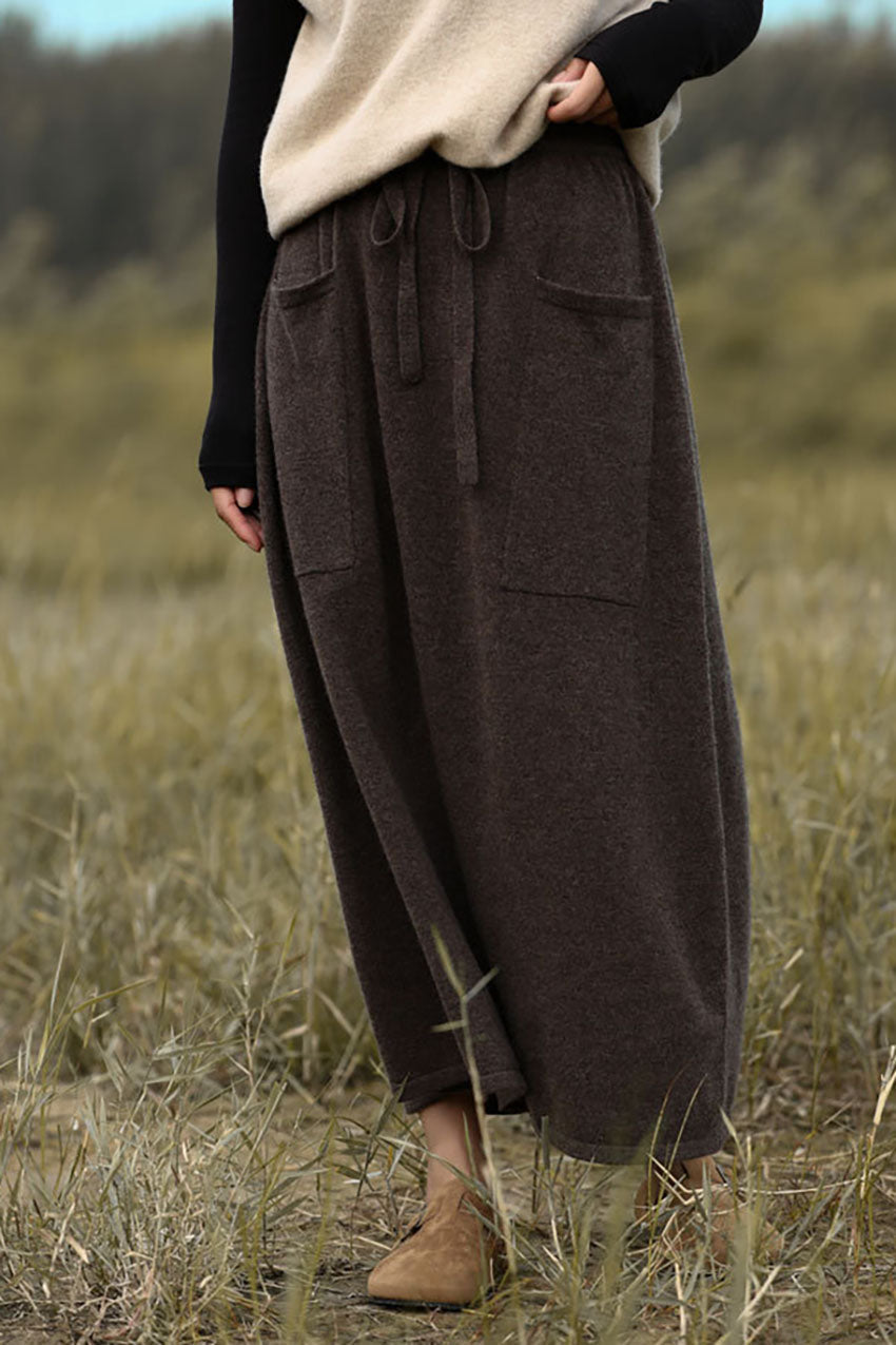 100% Pure Wool High-Waisted Pockets A-line Skirt