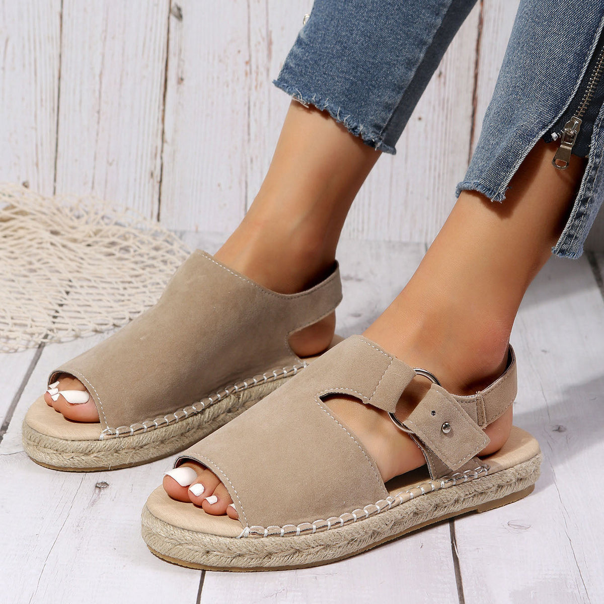 Flat Open Toe Linen Bottom Vintage Sandals