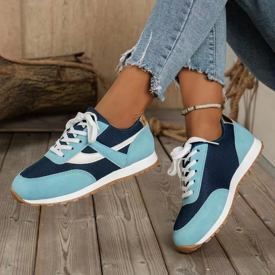 Round toe mesh patchwork tendon sole sneakers