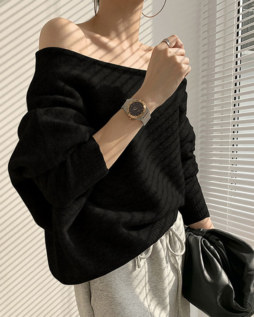 Mohair One-shoulder Knit Sweater