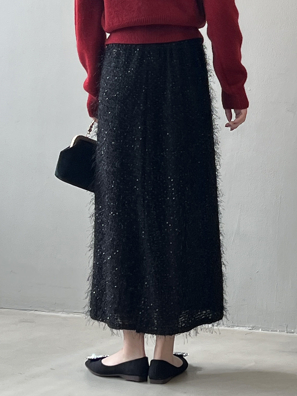 Elastic waist sequined knitted skirt