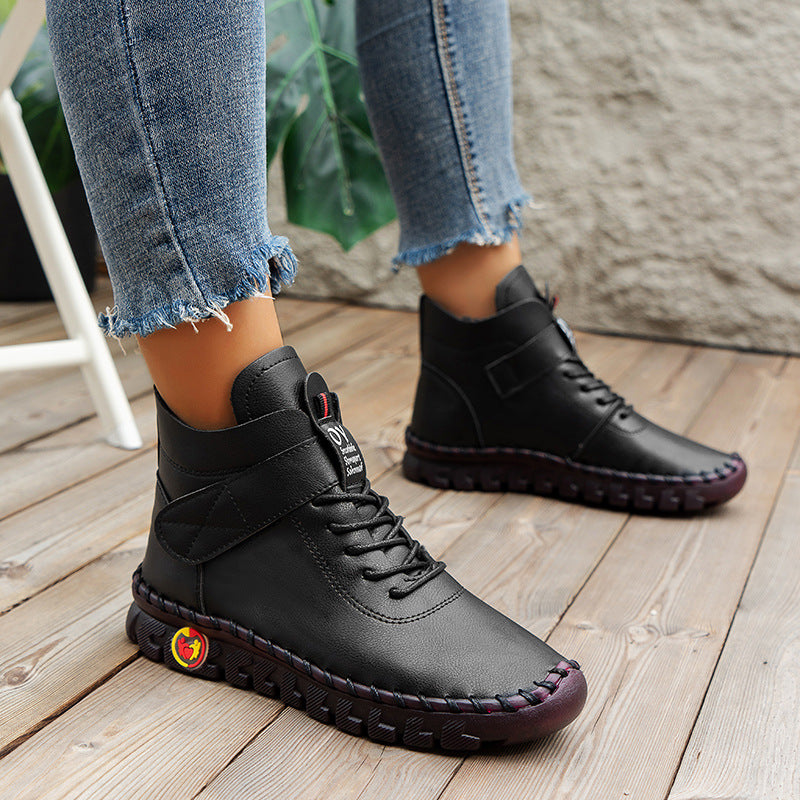 Hand-stitched velvet warm high-top shoes