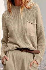 Relaxed Long Sleeve Pocket Knit Sweater