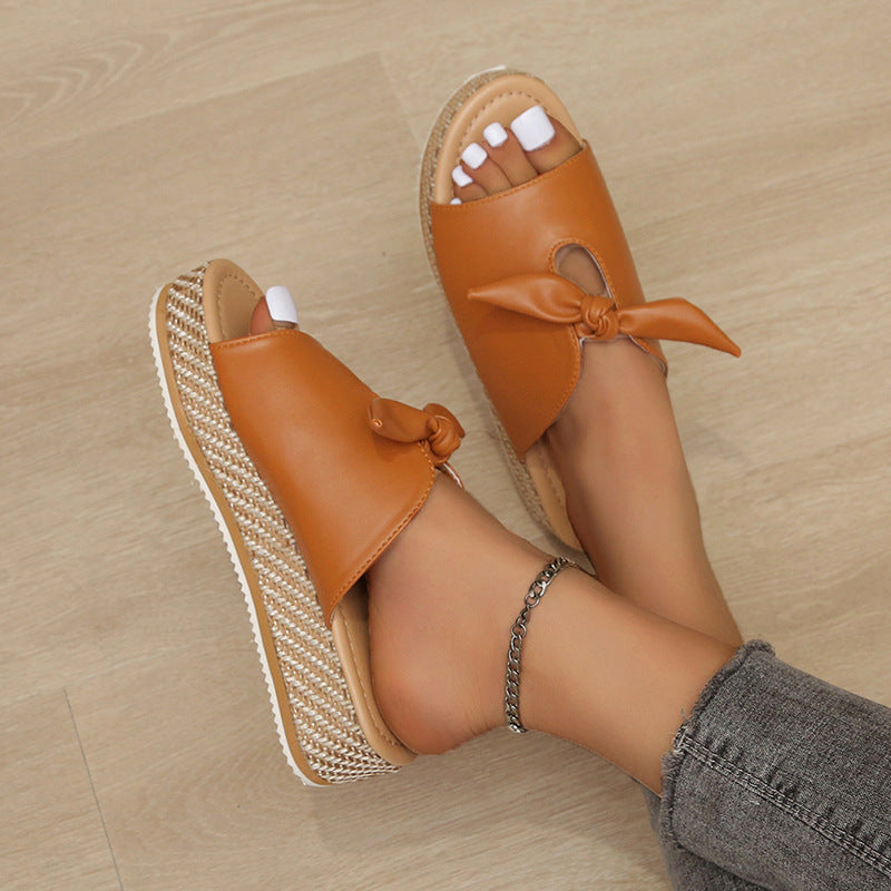 Colorblock Bows Lightweight Platform Slippers